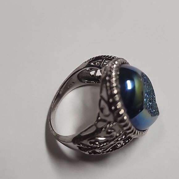 Druzy Quartz Sterling Silver 925 Statement Ring Size 10 - Picture 5 of 8